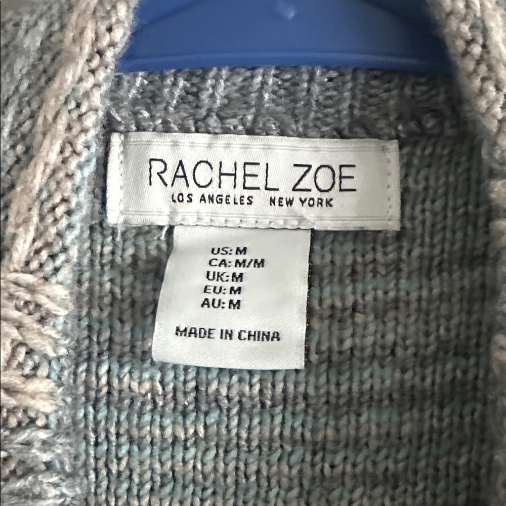 Rachel Zoe Textured Mock Neck Sweater Gray Cream Ribbed Knit Size Medium - Picture 3 of 6